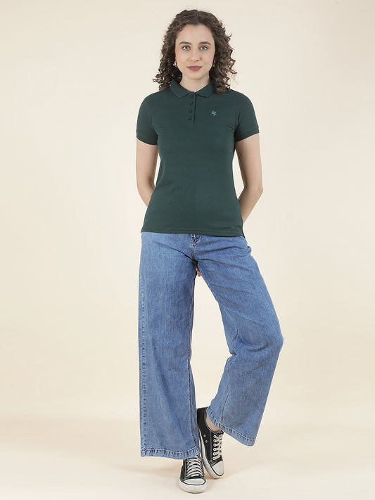 T-Shirt for Women l Breathable & Soft with Color Fastness Regular Fit Polo Neck Poly Cotton Fabric Solid Pattern