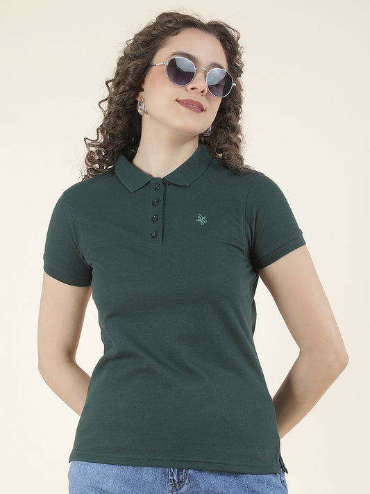 T-Shirt for Women l Breathable & Soft with Color Fastness Regular Fit Polo Neck Poly Cotton Fabric Solid Pattern