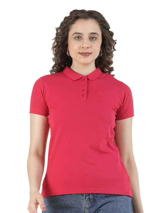 T-Shirt for Women l Breathable & Soft with Color Fastness Regular Fit Polo Neck Poly Cotton Fabric Solid Pattern