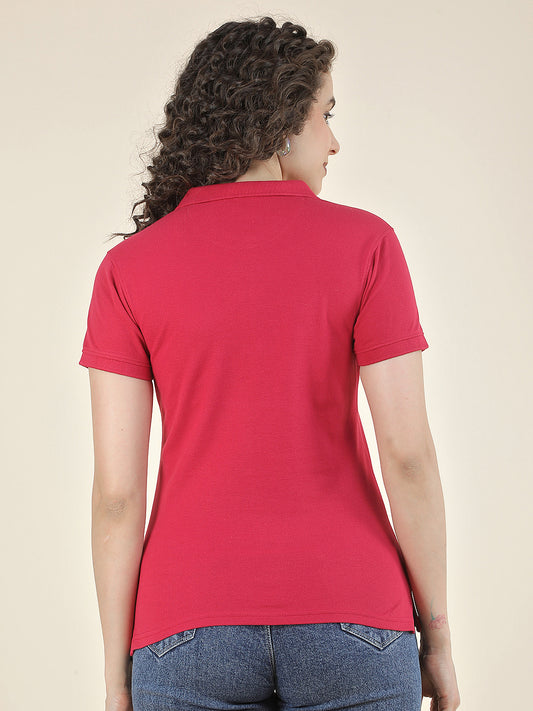 T-Shirt for Women l Breathable & Soft with Color Fastness Regular Fit Polo Neck Poly Cotton Fabric Solid Pattern