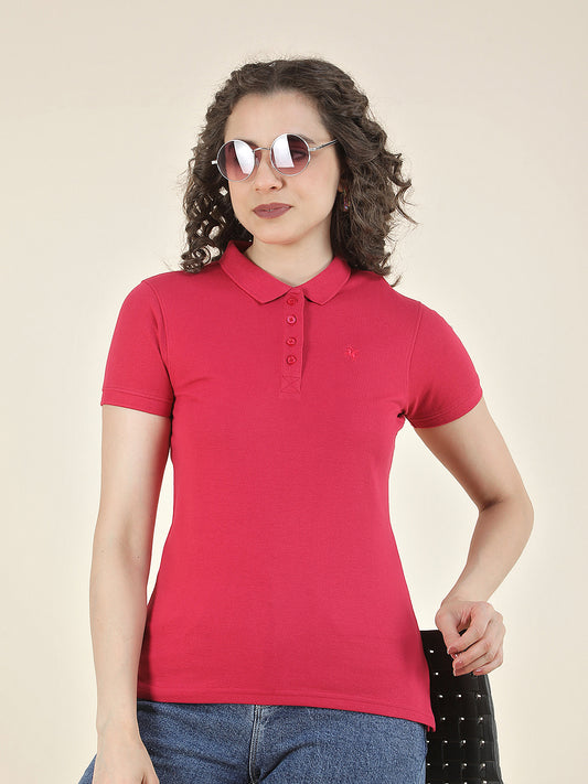 T-Shirt for Women l Breathable & Soft with Color Fastness Regular Fit Polo Neck Poly Cotton Fabric Solid Pattern