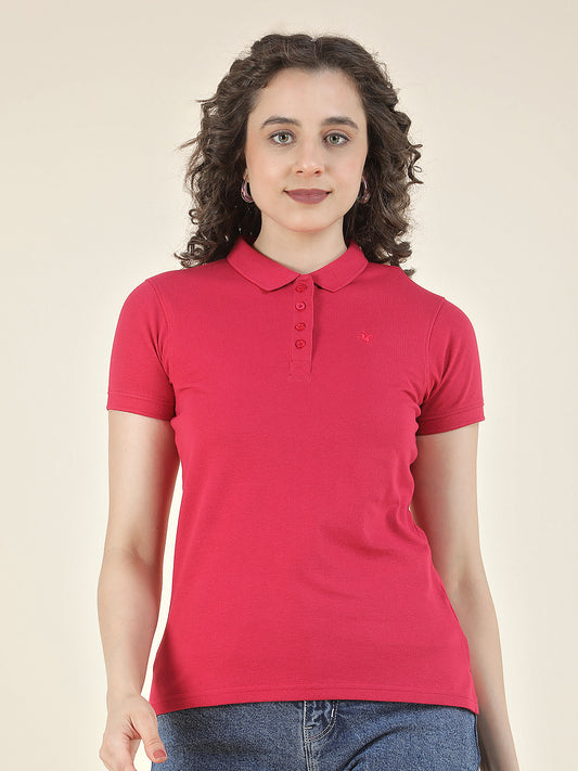 T-Shirt for Women l Breathable & Soft with Color Fastness Regular Fit Polo Neck Poly Cotton Fabric Solid Pattern
