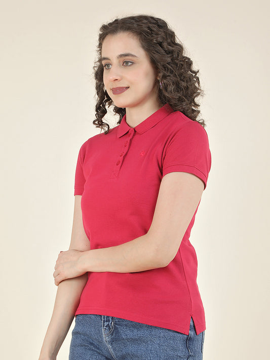T-Shirt for Women l Breathable & Soft with Color Fastness Regular Fit Polo Neck Poly Cotton Fabric Solid Pattern