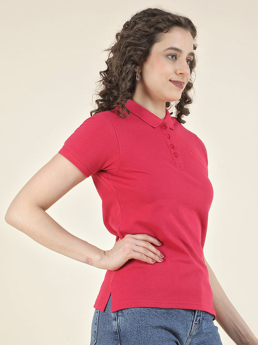 T-Shirt for Women l Breathable & Soft with Color Fastness Regular Fit Polo Neck Poly Cotton Fabric Solid Pattern