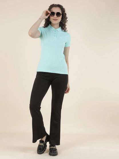 T-Shirt for Women l Breathable & Soft with Color Fastness Regular Fit Polo Neck Poly Cotton Fabric Solid Pattern