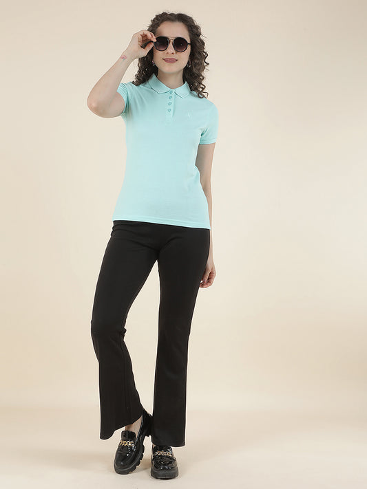 T-Shirt for Women l Breathable & Soft with Color Fastness Regular Fit Polo Neck Poly Cotton Fabric Solid Pattern