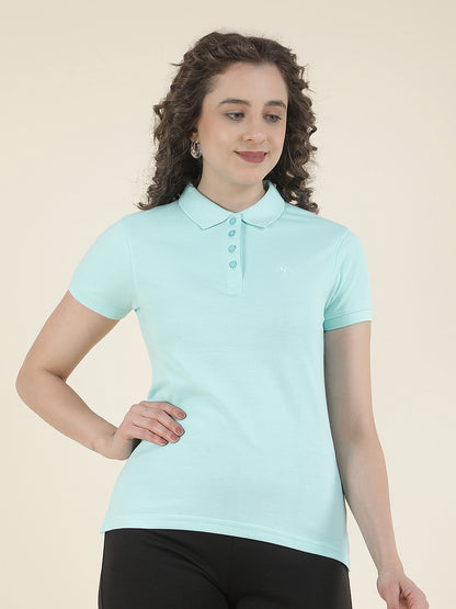 T-Shirt for Women l Breathable & Soft with Color Fastness Regular Fit Polo Neck Poly Cotton Fabric Solid Pattern