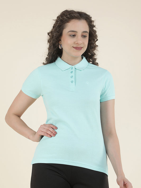 T-Shirt for Women l Breathable & Soft with Color Fastness Regular Fit Polo Neck Poly Cotton Fabric Solid Pattern