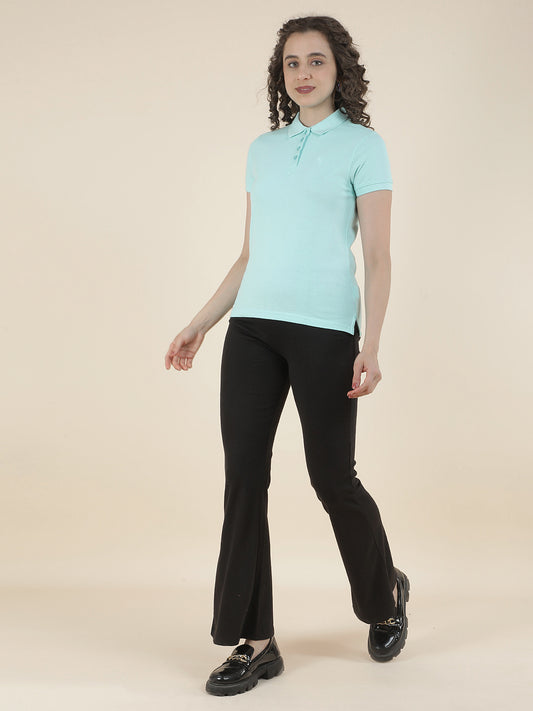 T-Shirt for Women l Breathable & Soft with Color Fastness Regular Fit Polo Neck Poly Cotton Fabric Solid Pattern