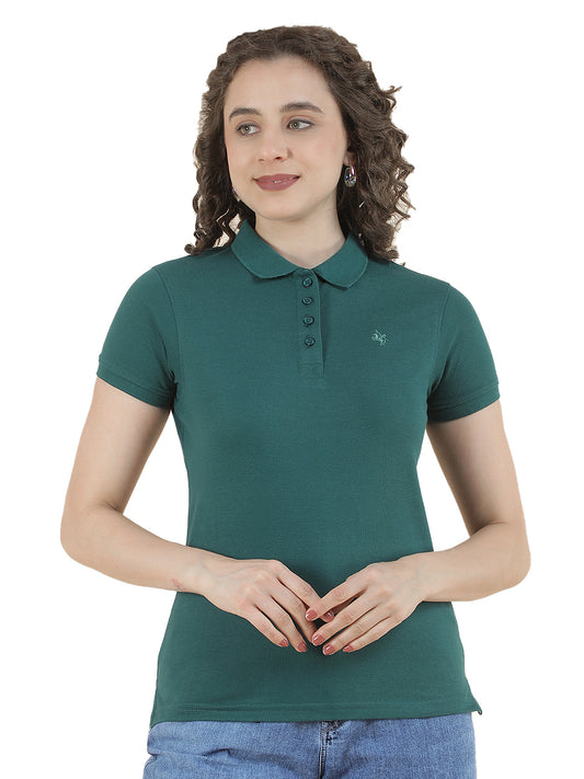 T-Shirt for Women l Breathable & Soft with Color Fastness Regular Fit Polo Neck Poly Cotton Fabric Solid Pattern