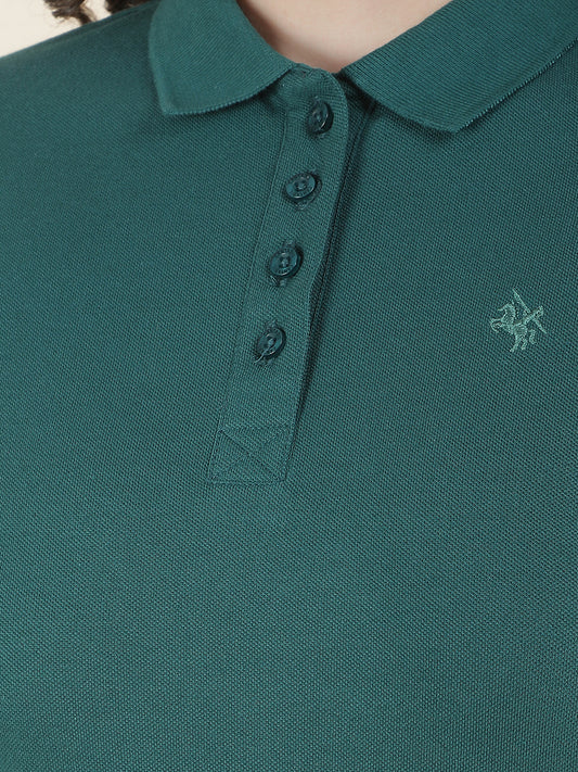 Ladie's Green Regular Fit Solid Half Sleeve Casual T-Shirt