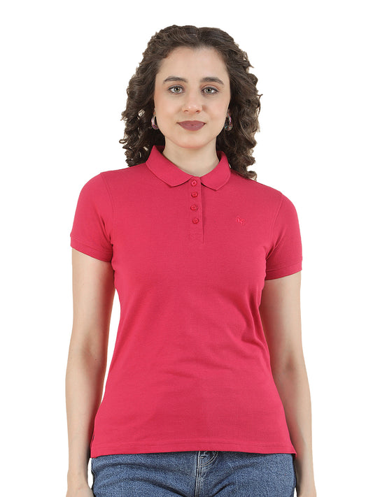 T-Shirt for Women l Breathable & Soft with Color Fastness Regular Fit Polo Neck Poly Cotton Fabric Solid Pattern