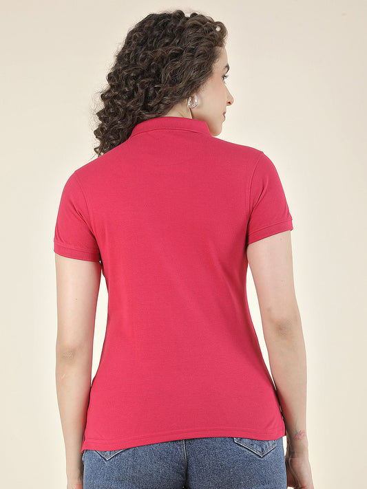 T-Shirt for Women l Breathable & Soft with Color Fastness Regular Fit Polo Neck Poly Cotton Fabric Solid Pattern