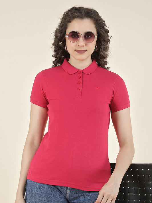 T-Shirt for Women l Breathable & Soft with Color Fastness Regular Fit Polo Neck Poly Cotton Fabric Solid Pattern