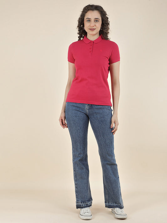 T-Shirt for Women l Breathable & Soft with Color Fastness Regular Fit Polo Neck Poly Cotton Fabric Solid Pattern