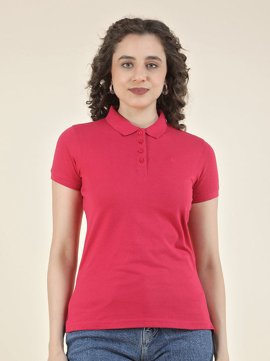 T-Shirt for Women l Breathable & Soft with Color Fastness Regular Fit Polo Neck Poly Cotton Fabric Solid Pattern