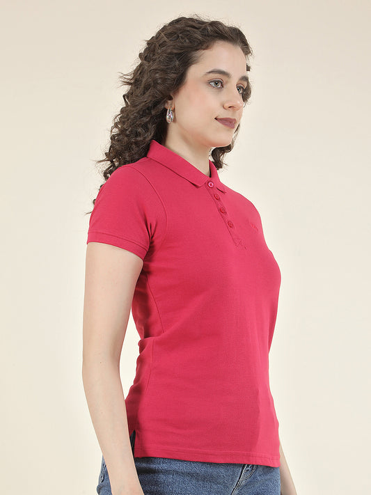 T-Shirt for Women l Breathable & Soft with Color Fastness Regular Fit Polo Neck Poly Cotton Fabric Solid Pattern