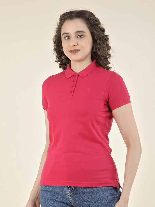 T-Shirt for Women l Breathable & Soft with Color Fastness Regular Fit Polo Neck Poly Cotton Fabric Solid Pattern