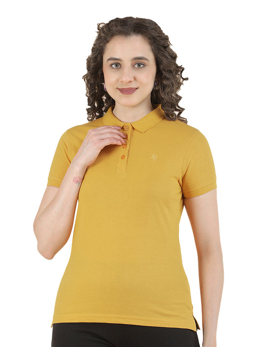T-Shirt for Women l Breathable & Soft with Color Fastness Regular Fit Polo Neck Poly Cotton Fabric Solid Pattern