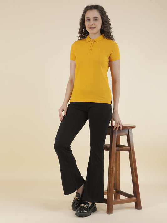 T-Shirt for Women l Breathable & Soft with Color Fastness Regular Fit Polo Neck Poly Cotton Fabric Solid Pattern