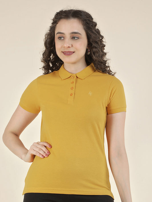 T-Shirt for Women l Breathable & Soft with Color Fastness Regular Fit Polo Neck Poly Cotton Fabric Solid Pattern