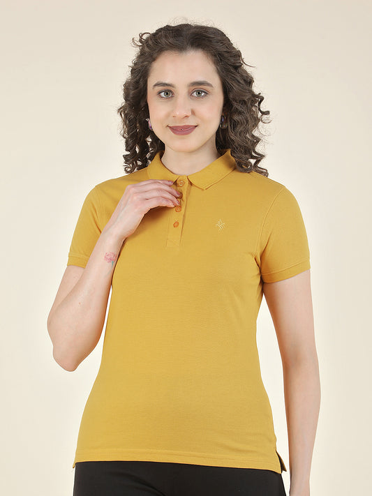 T-Shirt for Women l Breathable & Soft with Color Fastness Regular Fit Polo Neck Poly Cotton Fabric Solid Pattern