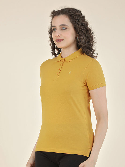 T-Shirt for Women l Breathable & Soft with Color Fastness Regular Fit Polo Neck Poly Cotton Fabric Solid Pattern