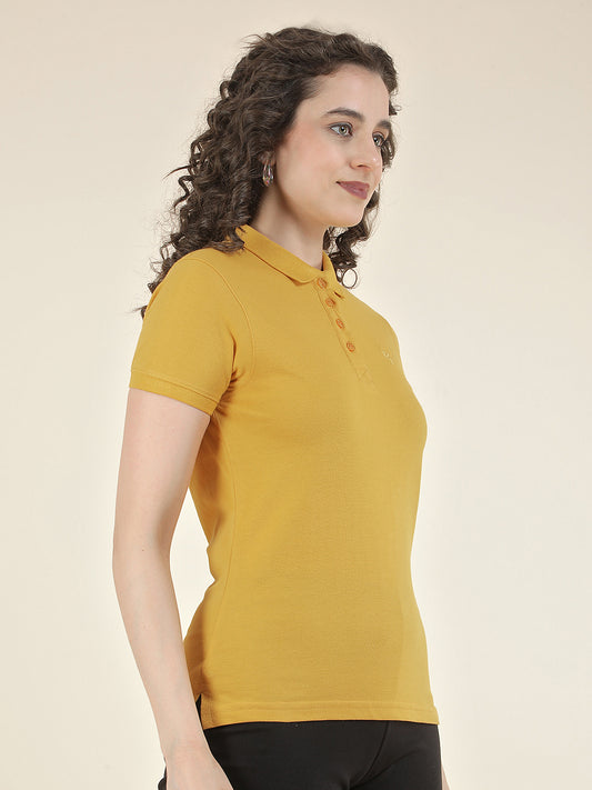 T-Shirt for Women l Breathable & Soft with Color Fastness Regular Fit Polo Neck Poly Cotton Fabric Solid Pattern
