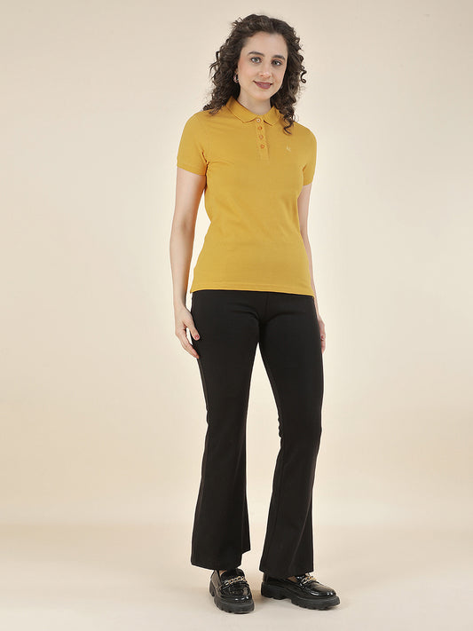 T-Shirt for Women l Breathable & Soft with Color Fastness Regular Fit Polo Neck Poly Cotton Fabric Solid Pattern