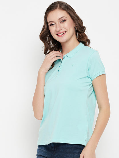 Cantabil Women Aqua Polo Collar T-Shirt (7135565971595)