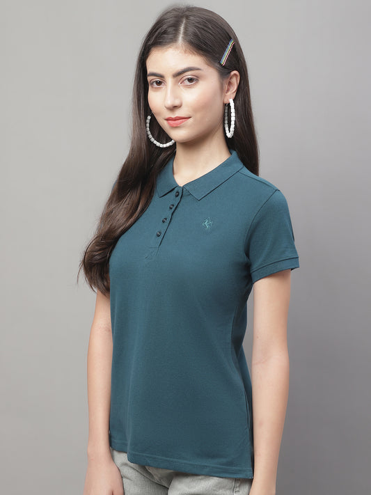 Cantabil Women Green Polo Neck T-Shirt (7135541231755)