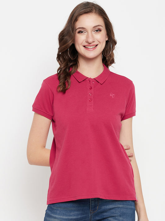 Cantabil Women Dark Pink Polo Collar T-Shirt (7135558664331)