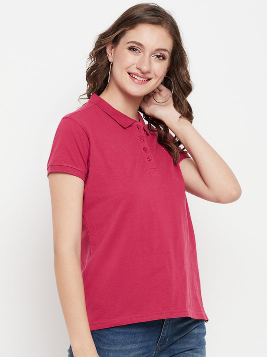 Cantabil Women Dark Pink Polo Collar T-Shirt (7135558664331)