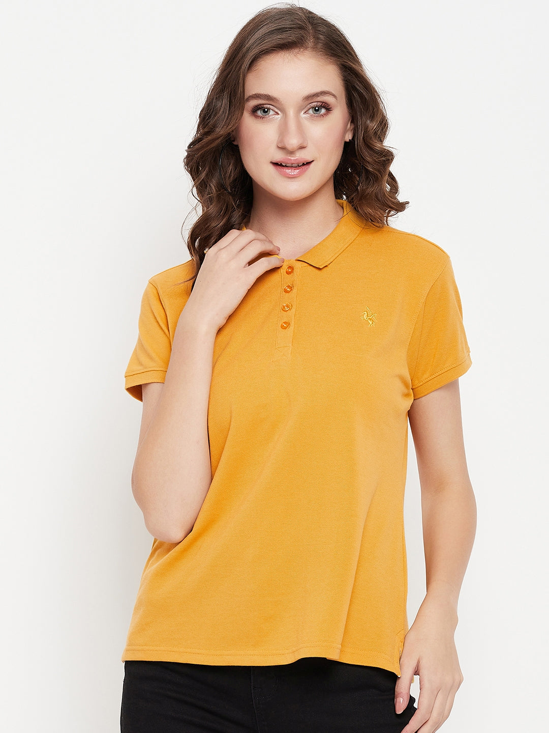 Cantabil Women Mustard Polo Collar T-Shirt (7135565217931)