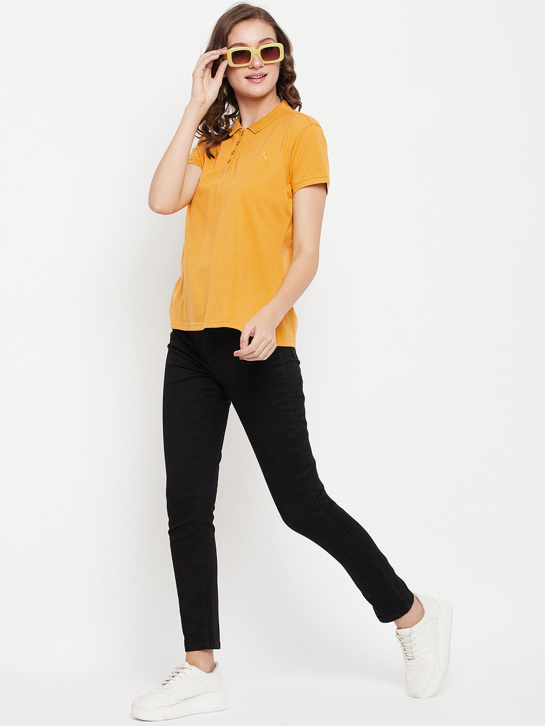 Cantabil Women Mustard Polo Collar T-Shirt (7135565217931)