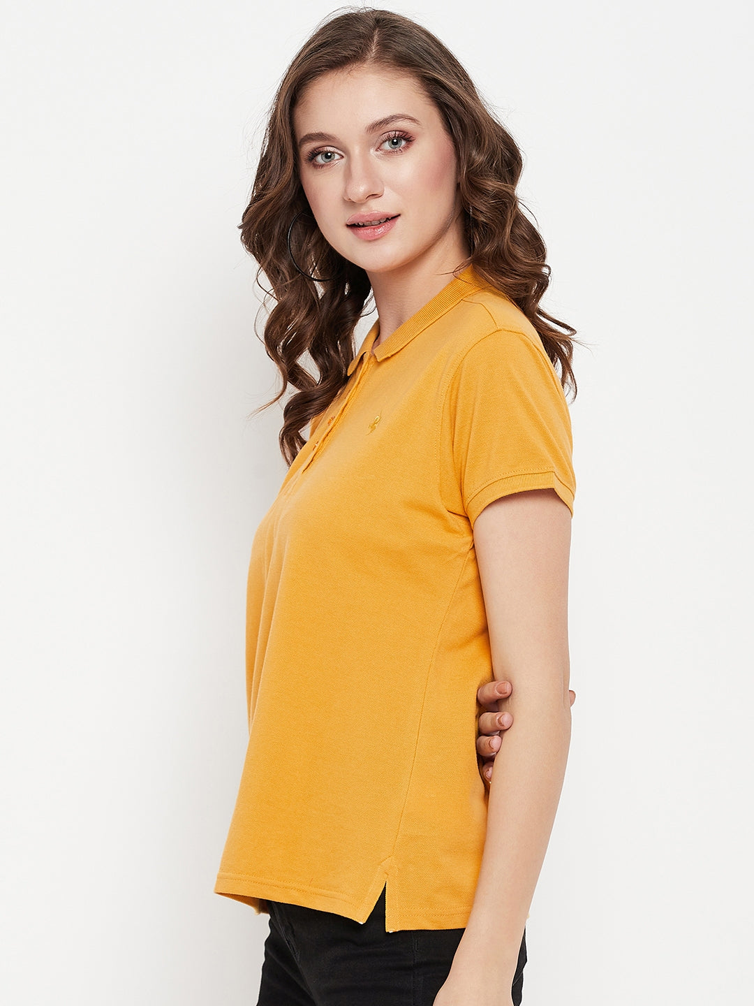 Cantabil Women Mustard Polo Collar T-Shirt (7135565217931)