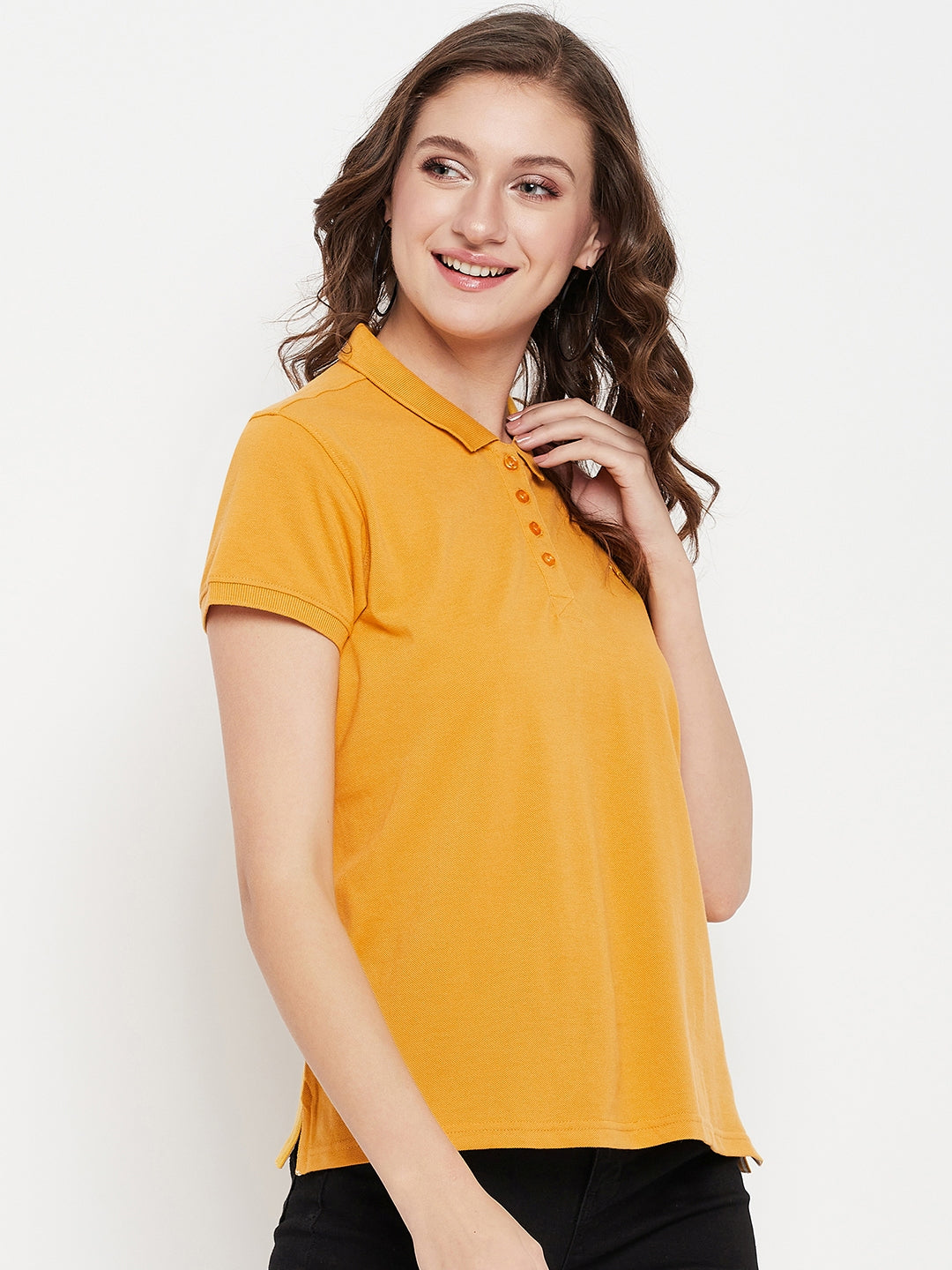 Cantabil Women Mustard Polo Collar T-Shirt (7135565217931)