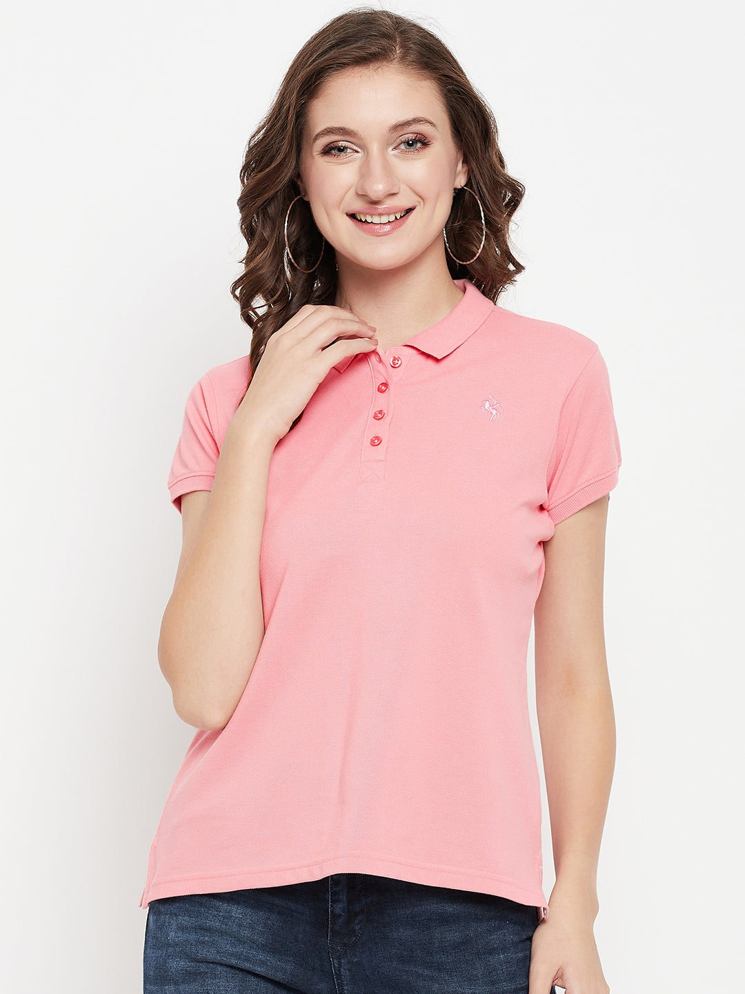 Women's Casual Regular Short Sleeve Pink Polo neck T-Shirt – Cantabil