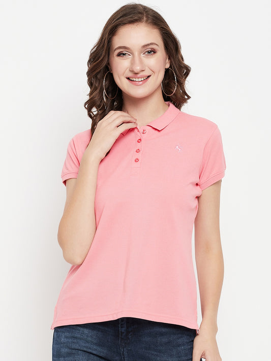 Cantabil Women Pink Polo Neck T-Shirt (7135566594187)