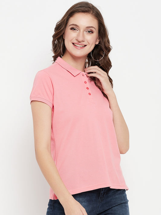 Cantabil Women Pink Polo Neck T-Shirt (7135566594187)