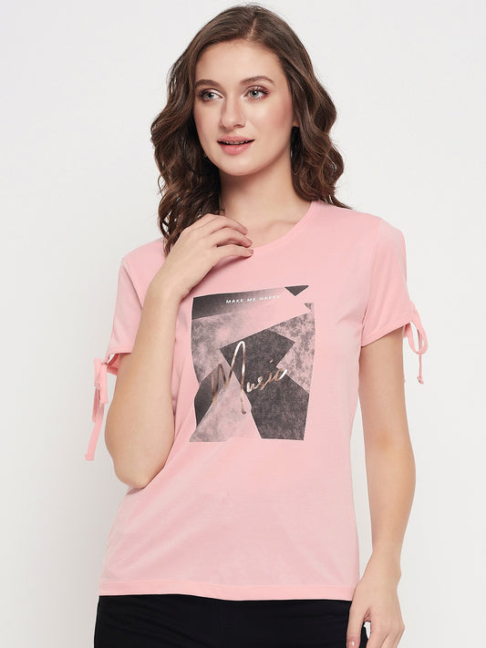 Cantabil Women Pink Round Neck T-Shirt (7135524061323)