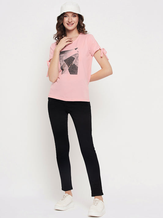 Cantabil Women Pink Round Neck T-Shirt (7135524061323)