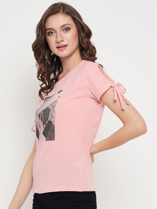 Cantabil Women Pink Round Neck T-Shirt (7135524061323)