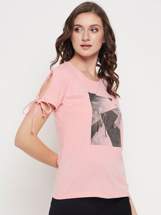 Cantabil Women Pink Round Neck T-Shirt (7135524061323)