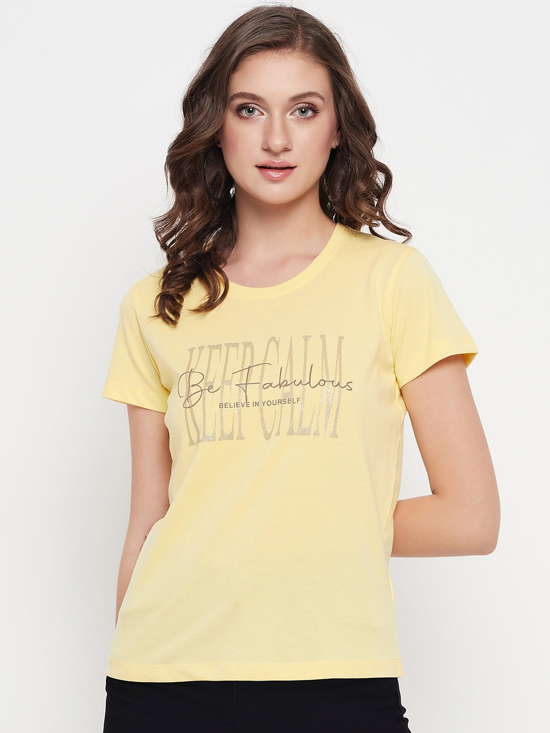 Cantabil Women Yellow Round Neck T-Shirt (7135525634187)