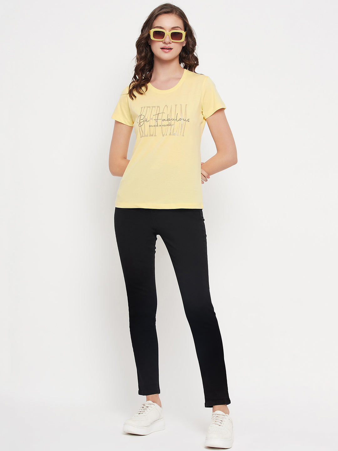 Cantabil Women Yellow Round Neck T-Shirt (7135525634187)