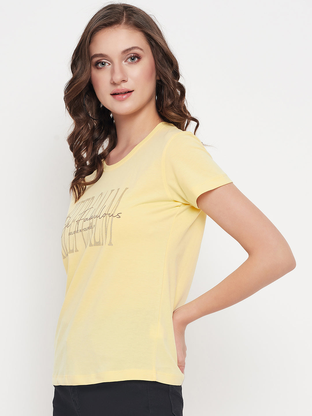 Cantabil Women Yellow Round Neck T-Shirt (7135525634187)