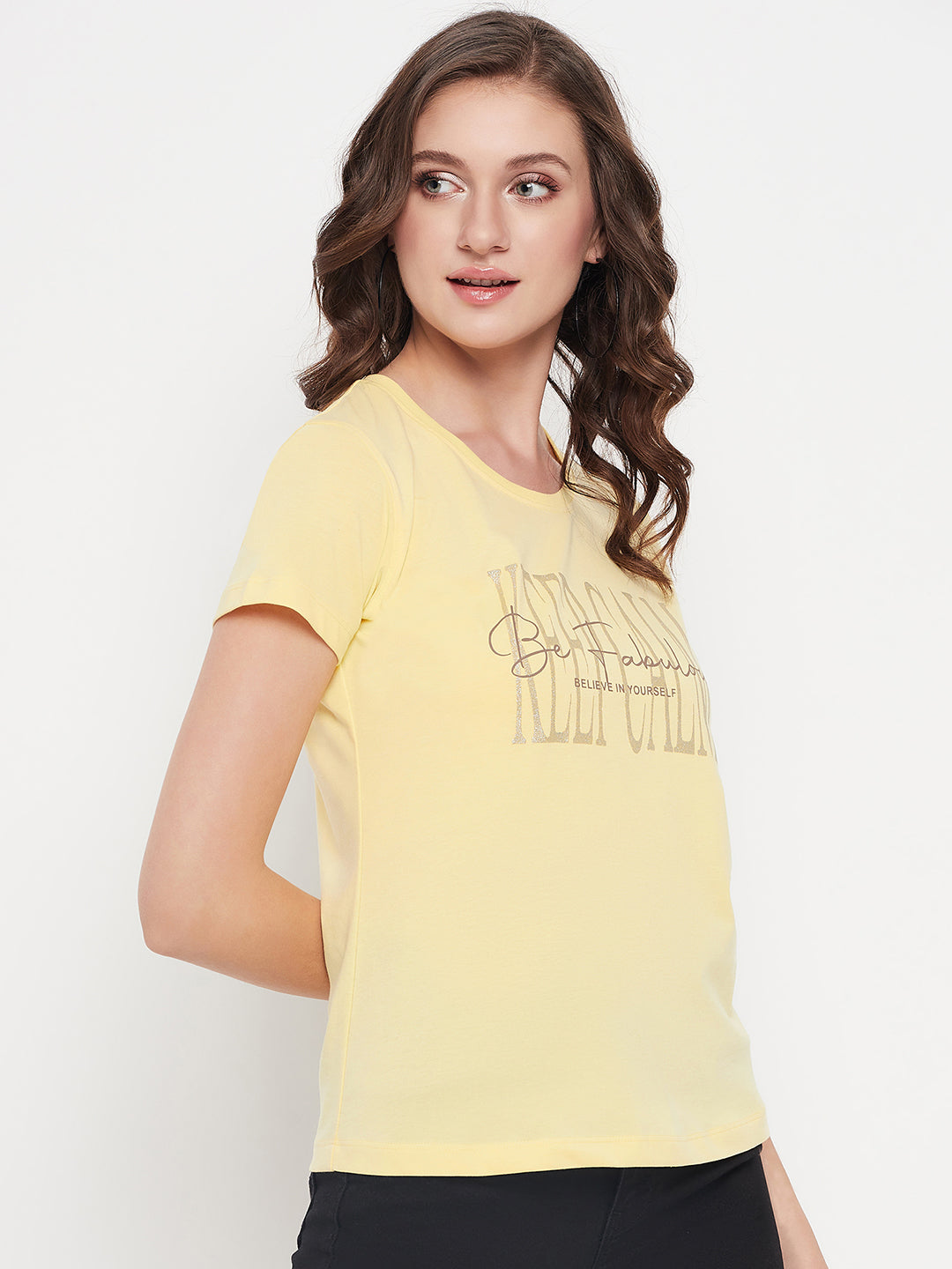 Cantabil Women Yellow Round Neck T-Shirt (7135525634187)