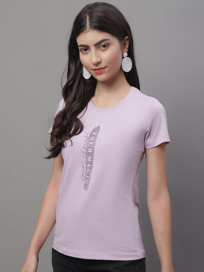 Cantabil Women Purple Round Neck T-Shirt (7135539331211)