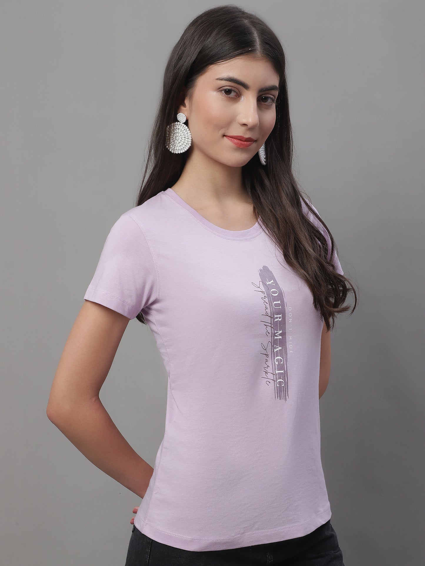 Cantabil Women Purple Round Neck T-Shirt (7135539331211)